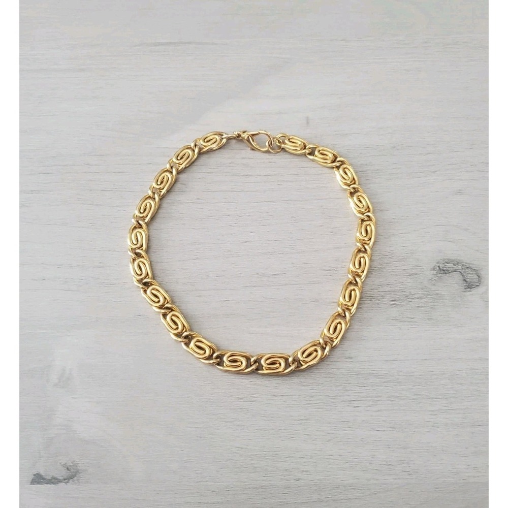 Vintage Erwin Pearl Gold Tone Scroll Link Statement Choker Necklace Signed 16.5"